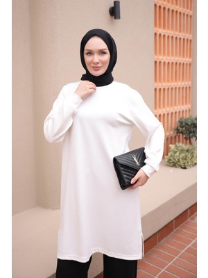 İmaj Butik Ekru Bisiklet Yaka Modal Tunik