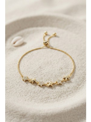 Sungur's Store Gold Renk Yıldız Model Zirkon Taşlı Asansörlü Kadın Bileklik 5886-1492