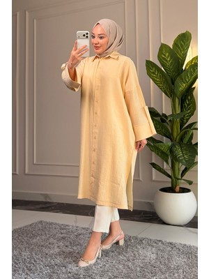 Suede Style 6688 - Şık Rahat Düğmeli Viva Kumaş Uzun Kadın Kap