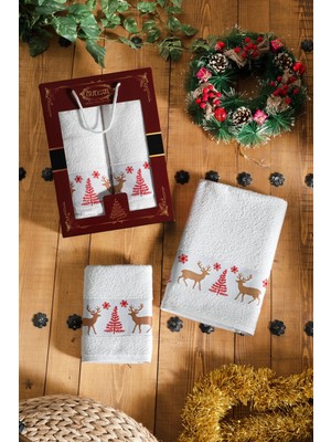 DNZGÜLCAN Kutulu Yılbaşı 2'li Banyo Havlu Seti | Baş Havlusu 1 Adet 50X90CM | Beden Havlusu 70X140CM Hediyelik