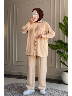 Suede Style 9261 - Şık Rahat Arabiyeli Kadın Saten Pantolon Gömlek Takımı