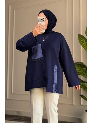 Suede Style 6709 - Rahat, Salaş 2 Iplik Şeftali Kumaş Garnili Cep Detaylı Kadın Sweatshirt