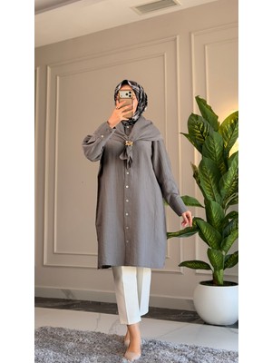 Suede Style 6435 - Rahat Düğmeli Şal Detaylı Uzun Kadın Viva Kap