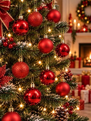 Ersert Ers 12'li Set 4 cm Kırımızı Yılbaşı Ağacı Süsü – Mat, Simli ve Parlak Karışık Çam Ağacı Topu Noel Süsü