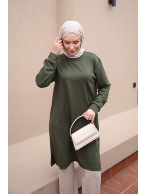 İmaj Butik Haki Bisiklet Yaka Modal Tunik