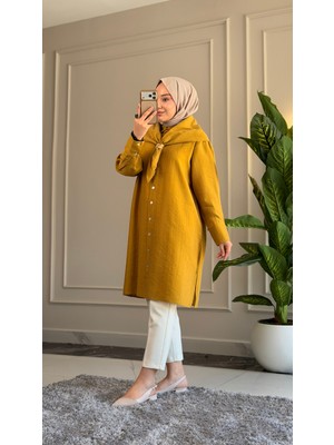 Suede Style 6435 - Rahat Düğmeli Şal Detaylı Uzun Kadın Viva Kap