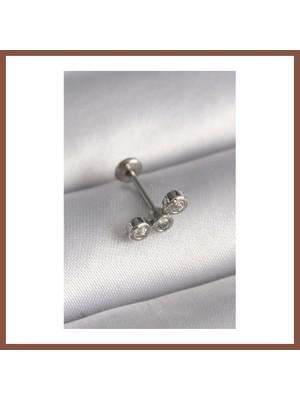 Bezos 316L Çelik Gümüş Renk Zirkon Taşlı Tragus Piercing Dry