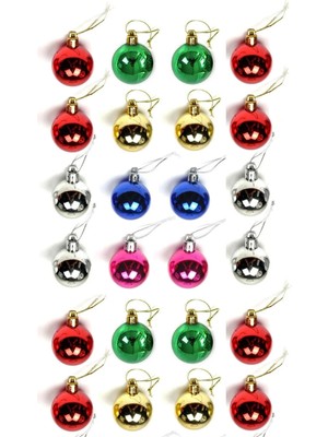 Ersert Ers Mini Yılbaşı Ağacı Süsleme Topu 3 cm 24'lü Set Renkli Noel Ağacı Çam Süsü