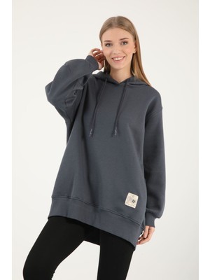 Suede Style 3105 - 3 Iplik Şardonlu Salaş Kapüşonlu Kadın Sweatshirt
