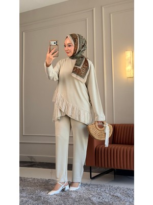 Suede Style 6527 - Şık Rahat Vorteks Kumaş Çapraz Tasarım Detaylı Salaş Kadın Takım