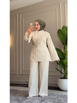 Suede Style 6488 - Şık Rahat Rus Keten Pamuklu Yumuşak Kumaş Kadın Alt Üst Takım