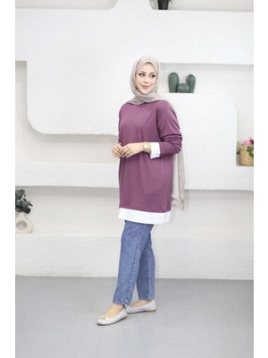 Suede Style 6447 - Rahat, Salaş Lina Basic Kadın Uzun Sweatshirt