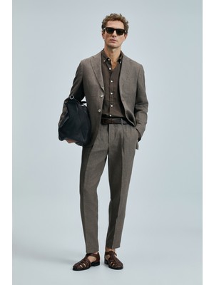 Lufian Jaques Spor Erkek Blazer Ceket Slim Fit Kahverengi