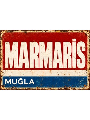 Lucena Marmaris Muğla Retro Vintage Eskitme Metal Duvar Tablosu Dekoratif Teneke Levha 15X20 cm
