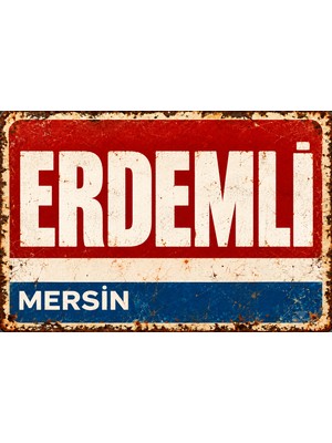 Lucena Erdemli Mersin Retro Vintage Eskitme Metal Duvar Tabelası Dekoratif Teneke Levha 15X20 cm