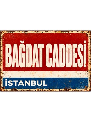 Lucena Istanbul Bağdat Caddesi Retro Vintage Eskitme Metal Duvar Tablosu Dekoratif Tabela  15X20 cm