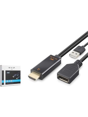 Hadron HDX7901 HDMI USB To Displayport Aktif Dönüştürücü Kablo 4K 60Hz 26 cm Siyah