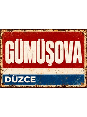 Lucena Gümüşova Düzce Retro Vintage Metal Duvar Tablosu Eskitme Tasarım Dekoratif Tabela 15X20 cm