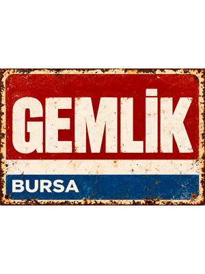 Lucena Gemlik Bursa Eskitme Vintage Metal Duvar Tablosu Retro Şehir Tabelası Dekoratif Levha 15X20 cm
