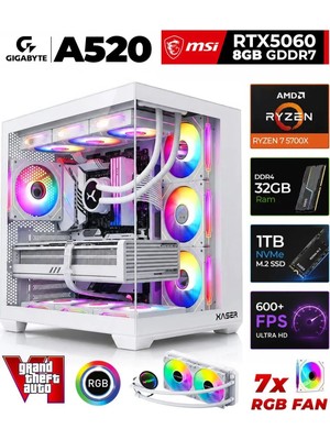 Xaser Sword X60 AMD R7-5700X/A520M/MSI 8GB RTX5060/ 32GB RAM /1TB M.2 SSD/Sıvı Soğutmalı Masaüstü Oyuncu Bilgisayarı