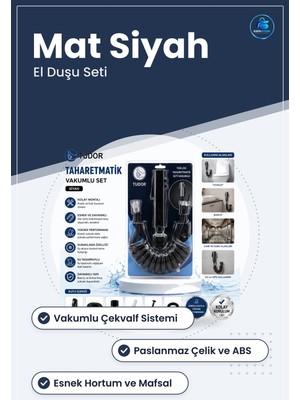 Bide Bataryası Taharetmatik El Duşu Seti Siyah Vakumlu Hortum ve Mafsal Banyo Tuvalet Paslanmaz