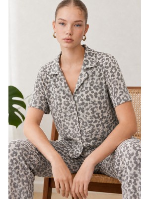 Miss Art Kadın Kısa Kollu Rahat Gri Pijama Takımı 4731