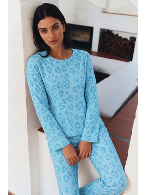 Meca Kadın Desenli Uzun Kollu Rahat M.yeşili Pijama Takımı Mint Yeşili