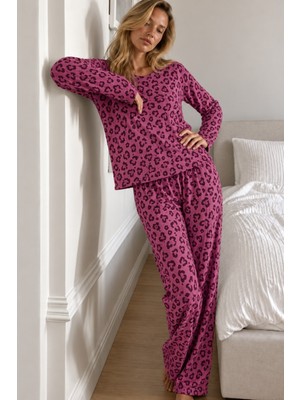 Miss Art Kadın Çizgili Comfort Fit Lila Pijama Takımı