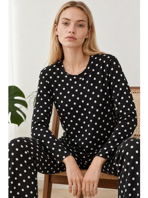 Miss Art Kadın Desenli Ikili Siyah Rahat Pijama Takımı 4814
