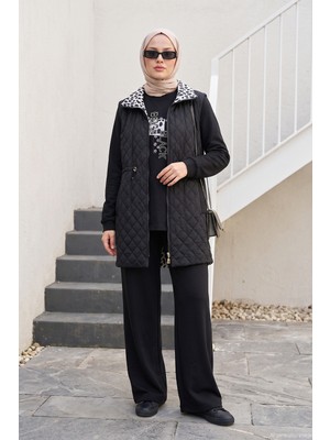Lale Butik Uzun Kol Sweat Kapitone Yelek Pantolonlu 3'lü Takım 10935 Siyah