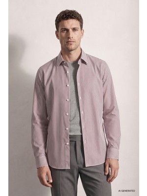 Twn Slim Fit Bordo Çizgili Gömlek