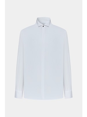 Twn Slim Fit Beyaz Çizgili Smokin Gömlek