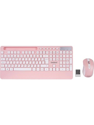 Genel Tedarik Beyaz - Pembe Kablosuz Klavye - Mouse Seti Tablet - Telefon Standlı Q Kalvye BX40