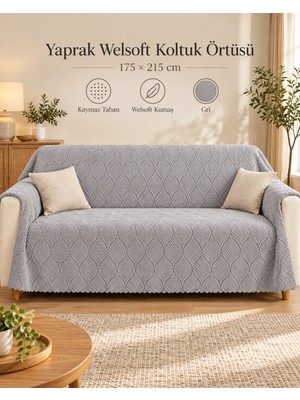 La Lune Home Yaprak Desenli Welsoft Kaymaz Taban Koltuk Örtüsü 175 × 215 cm Bej-Gri-Antrasit-Krem
