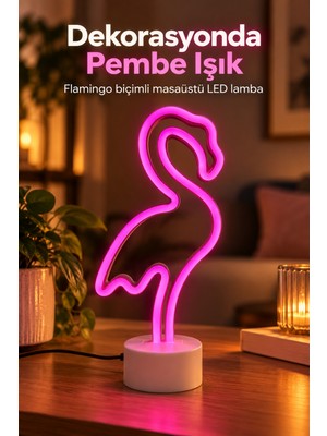 Pembe Işıklı Flamingo LED Lamba Masaüstü Dekoratif - Lisinya