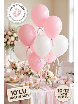 Partixa Kız Bebek Baby Shower 10'lu Lateks Balon Seti Mat Doğal Lateks Yenidoğan Bebek Partisi Balonları Bebek Pembesi Kar Beyazı