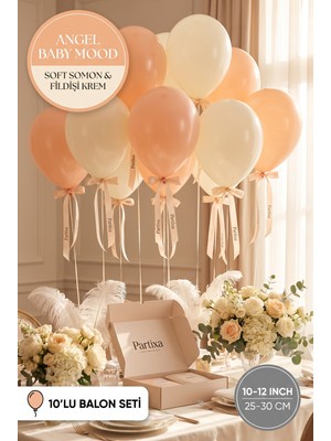 Partixa Melek Bebek Konsepti 10'lu Lateks Balon Seti Mat Doğal Lateks Pastel Baby Shower Balonları Soft Somon Fildişi Krem