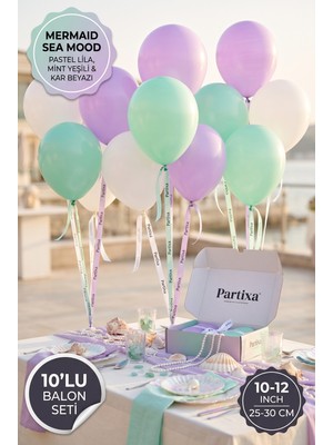Partixa Deniz Kızı Konsepti 10'lu Lateks Balon Seti Mat Doğal Lateks Denizaltı Masalı Doğum Günü Balonları Pastel Lila Mint Yeşili Kar Beyazı