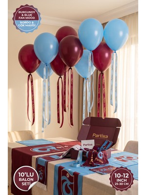 Partixa Bordo Mavi Taraftar 10'lu Lateks Balon Seti Mat Doğal Lateks Şampiyon Parti Balonları Bordo Gök Mavisi