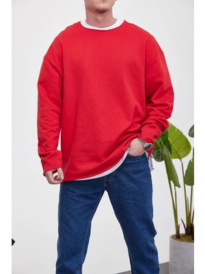Hiccup Erkekler Nomarc Rahat Bisiklet Yaka Sweatshirt Kırmızı
