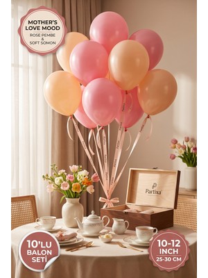 Partixa Anneler Günü Konsepti 10'lu Lateks Balon Seti Mat Doğal Lateks Özel Gün Kutlama Balonları Rose Pembe Soft Somon