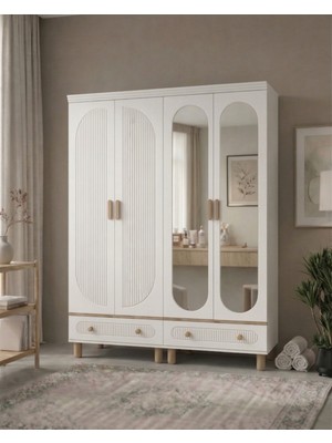 Ozmira Home Cury 4 Kapılı Aynalı Mdf Gardırop