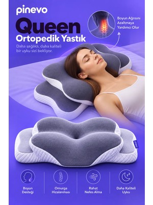 Pinevo Queen Ortopedik Geniş Visco Yastık – Ergonomik Baş ve Boyun Destekli Büyük Boy