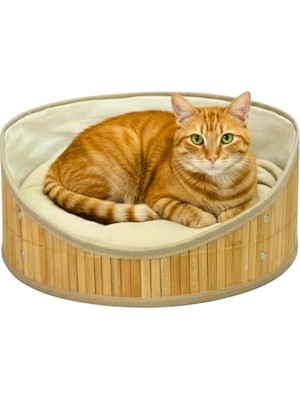 Myg Plus Doğal Bambu Kedi ve Köpek Yatağı – 35 cm Genişlik, 14 cm Iç Çap – Ekstra Yumuşak Minderli – Nefes Alabilen Hasır Tasarım – Konforlu ve Dayanıklı Evcil Hayvan Uyku Alanı
