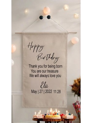 Puppetzzz Doğum Günü Flaması Arka Fon Afiş Kişiye Çzel Isimli 70X45 Canvas Kumaş