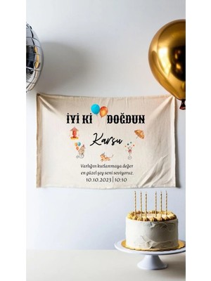 Puppetzzz Isimli Doğum Günü Arka Fon Circus Temalı Flama Afiş Duvar Halısı 65X100CM Yatay Banner