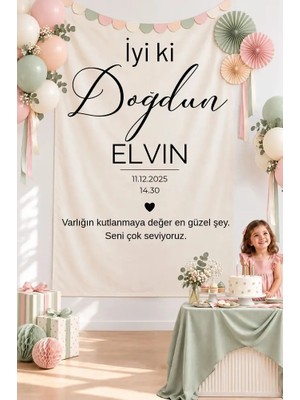 Puppetzzz Isimli Kişiye Özel Büyük Ebat Iyi Ki Doğdun Kumaş Doğum Günü Duvar Örtüsü