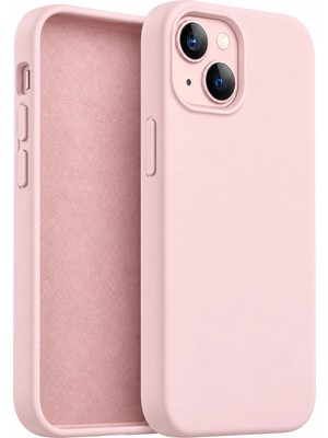 Fibaks iPhone 13/14/15 Kılıf Soft Touch İçi Kadife Yumuşak Silikon Rose Pudra Pembe Lansman Kamera Korumalı