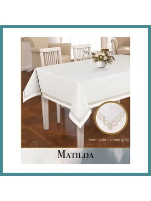 Bezos Trendexa Matilda Krem-Altın Model 155X300 cm Keten Masa Örtüsü Yemek Masası Dekoru Mac