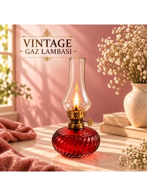 Plant-Home Vintage Gaz Lambası Kırmızı Dekoratif Yağ Lambası – Klasik Tasarım Şık Aydınlatma